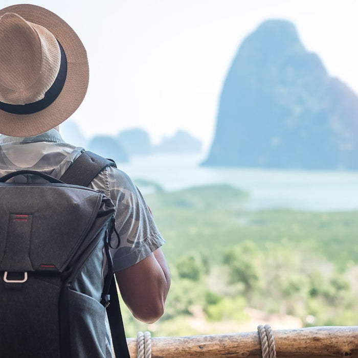 A traveler man viewing the mountains