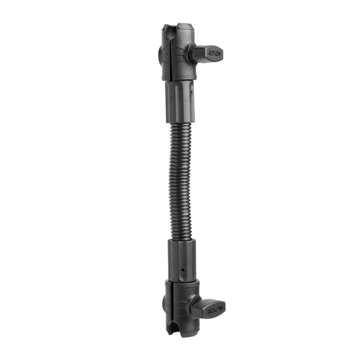The 11.25 OCTO™ Extension Pole with Socket Arm - BULK is a black, adjustable arm with locking knobs at both ends, featuring a bendable corrugated section for easy accessory mounting and precise positioning.