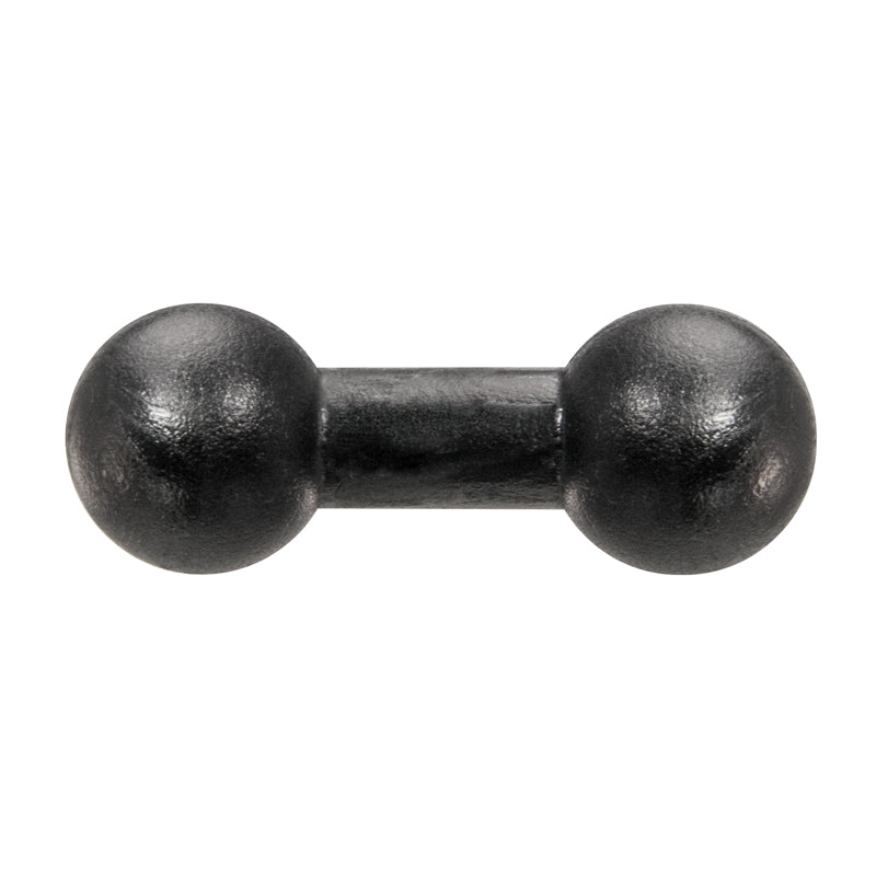 A 17mm Ball to 17mm Ball Adapter viewed from above against a white background, its shape resembling a black cast iron dumbbell with round ends.