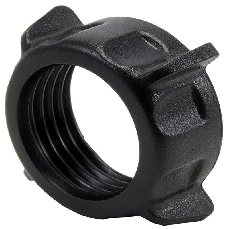 The 17mm Swivel Tightening Ring is a black, round, threaded hard plastic accessory with four raised gripping tabs, used to secure or fasten mechanical parts such as a ball mount pedestal in smartphone holders.