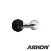 The 20mm Metal Ball to 25mm Ball Adapter features a black and silver ball on each end, designed for RAM Mounts compatibility. Displayed on a white background with the ARKON logo in the bottom right corner.