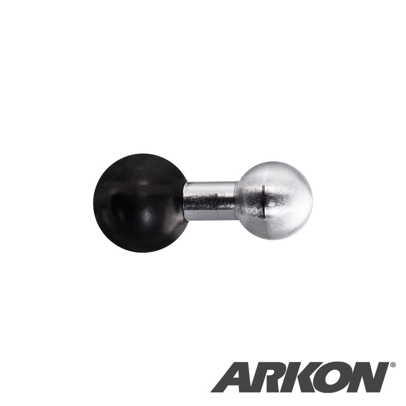 The 20mm Metal Ball to 25mm Ball Adapter features a black and silver ball on each end, designed for RAM Mounts compatibility. Displayed on a white background with the ARKON logo in the bottom right corner.