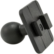 The 20mm Swivel Ball to Dual T-Tab Adapter is a black plastic mount with a rectangular flat plate, designed for use in heavy-duty mounting pedestals or Dual-T compatible device holders and car mounts.