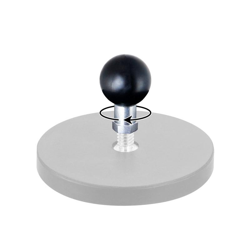 The 25mm (1 inch) Ball Adapter to 1/4-20 Female Threaded Hole features a black ball knob on a round base with a metal threaded insert, compatible with RAM Mounts and 25mm systems for secure, rotatable attachment.