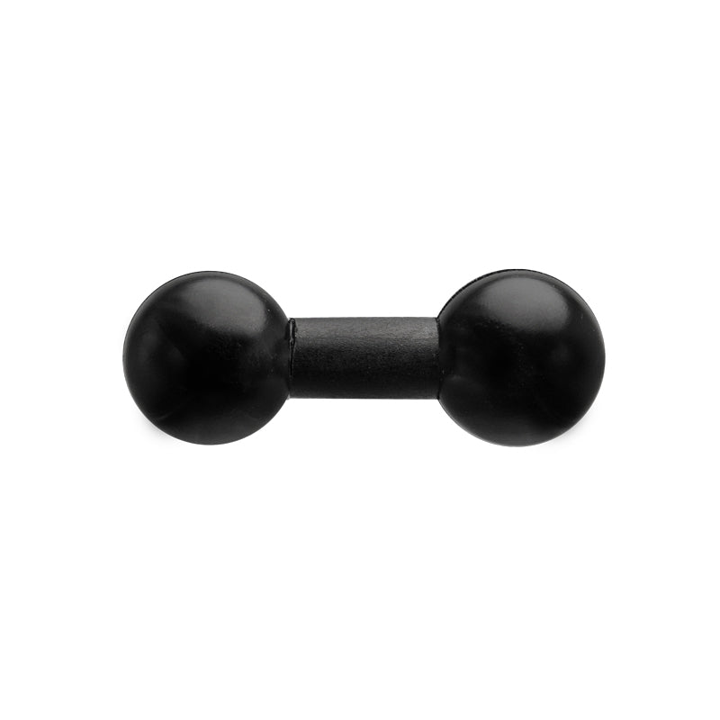 A small, black dumbbell with rounded ends and a short handle rests on a white background next to a 25mm (1 inch) Ball to 25mm (1 inch) Ball Adapter for custom mount setups.