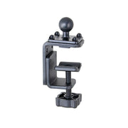The 25mm (1 inch) Ball to Adjustable Clamp Adapter is a black metal mount with a clamp base and ball head, featuring an adjustable screw and tightening knob. Its part of the Arkon Robust Series for secure table or desk mounting.