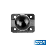 The 4-Hole AMPS to 38mm (1.5 inch) Ball Adapter with a black square AMPS base is viewed from above, featuring the Arkon Mounts logo in the lower right corner.