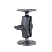 The 4.5-Inch Heavy-Duty 4-Hole AMPS Mount features a black adjustable bracket with robust shaft arm, round bases, and a central lock for secure device mounting on surfaces.