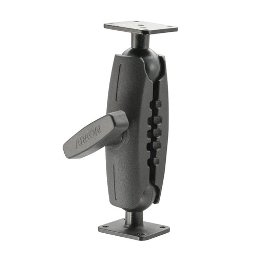 The 7 Heavy-Duty Metal AMPS Mount features a black adjustable arm with central ARION knob and flat square plates with screw holes, designed for secure commercial vehicle mounting on a 38mm (1.5 inch) ball system.