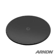 The 70mm Adhesive Dash Mounting Disk for 60mm Suction Mounts is a round, flat, black disk with a textured edge and center mark, designed for GPS suction or dashboard mounts. The ARKON logo appears at the lower right on a white background.