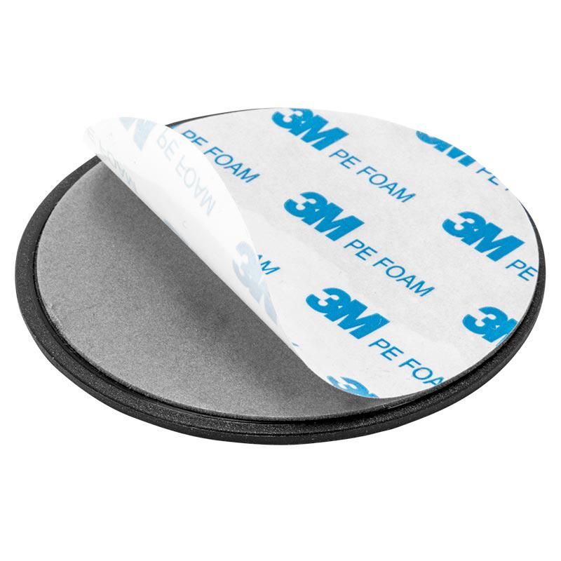 A 90mm adhesive dash mounting disk for 80mm suction mounts, shown with a partially peeled-back white 3M PE Foam cover and a black pad underneath. Ideal for use with dash mount discs or windshield suction mounts.