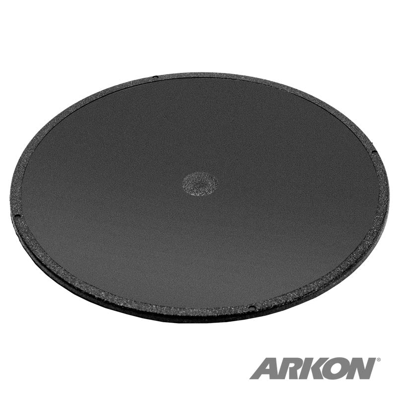 A round, flat, black 90mm VHB Adhesive Mounting Disk for Car Dashboards, GPS, and Smartphones with a textured edge is shown on a white background. The word ARKON appears in gray text in the bottom right corner.