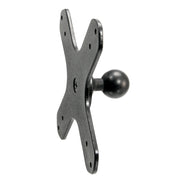 The VESA 75 / VESA 100 to 25mm Ball Mount Bracket Adapter is a black metal X-shaped plate with multiple holes for secure monitor mounting.