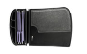 The Arkon Mounts AutoExec GripMaster Efficiency Car Desk, a black plastic organizer featuring multiple slots filled with purple file folders, is shown from above against a white background—ideal for keeping documents organized in your vehicle or turning your passenger seat into a convenient mobile workstation.