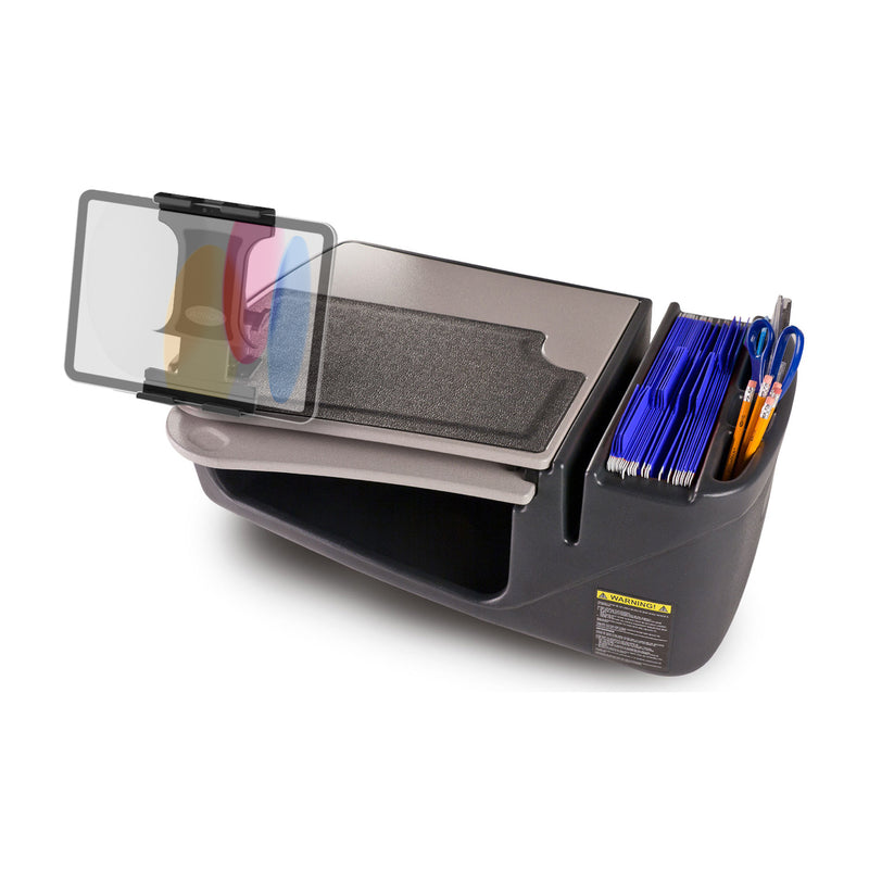 Transform your vehicle into a mobile workstation with the Arkon Mounts AutoExec GripMaster Car Desk featuring the Slim-Grip® Ultra Pro Drill-Base Mount. This black organizer includes a clipboard, dedicated pen slots, and compartments for blue folders and office supplies, keeping all your essentials neatly within reach—ideal for on-the-go professionals.