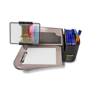 With the AutoExec GripMaster Car Desk with Slim-Grip® Ultra Pro Drill-Base Mount by Arkon Mounts, transform your space into a mobile workstation—featuring compartments for pens, pencils, markers, and a paper-ready clipboard with colorful interior dividers visible through a semi-transparent overlay—perfect for organization and productivity on the go.