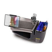 The AutoExec GripMaster Car Desk with Mega Grip™ and Slim-Grip® Ultra Pro Drill-Base Mounts features convenient phone and tablet holders, a spacious writing surface, an organized document area for folders and pens, plus a side storage compartment—making it the perfect mobile workstation for busy professionals on the move.