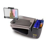 The AutoExec GripMaster Car Desk features a LockVise™ locking tablet holder with a multi-angle mount, blue folders, and convenient side pens. Its main compartment offers a textured surface and additional storage space underneath, making it the ideal mobile workstation or car desk for professionals on the move.