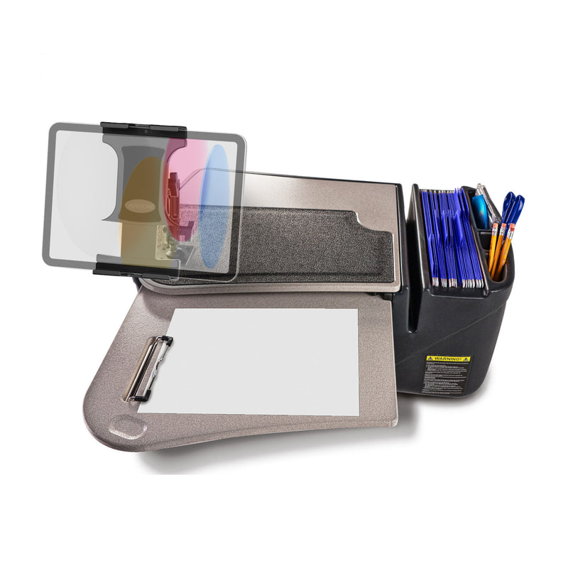 The AutoExec GripMaster Car Desk with Slim-Grip® Ultra Pro Multi-Angle Mount by Arkon Mounts is the ultimate mobile workstation for professionals on the go, featuring a clipboard surface, document holder, and compartmentalized storage for folders and pens. Now equipped with a built-in Slim-Grip® Ultra Pro multi-angle tablet mount, this car desk keeps your devices secure and accessible while you work from anywhere.