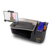 The AutoExec GripMaster Efficiency Car Desk features a built-in clipboard, LockVise® locking tablet holder with multi-angle mount, storage compartment, and dedicated slots for blue file folders and pens. This mobile workstation is designed to securely organize your work essentials inside your vehicle.