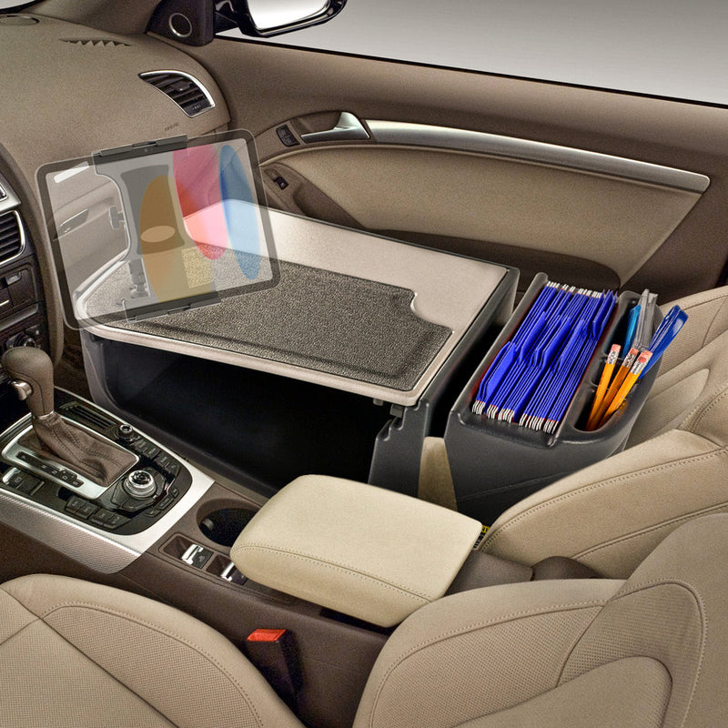 Transform your vehicle’s interior into a highly functional mobile office with the AutoExec GripMaster Efficiency Car Desk featuring Arkon Mounts’ Slim-Grip® Ultra Pro Multi-Angle Mount—complete with an integrated tablet holder and dedicated compartments for folders and pens, this organizer fits between the seats to provide a convenient workspace for all your office supplies on the go.