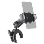 The SkyHold™ Yoke Phone Mount is a black, adjustable aviation phone holder with a clamp base and rotatable arm, designed to securely grip your smartphone—perfect as an airplane phone mount.