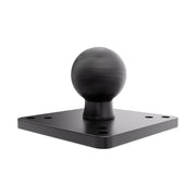 Introducing the XMS™ Heavy-Duty 2.25” / 57mm Metal Ball to VESA Mounting Plate, a black metal mounting plate featuring a central spherical ball joint and four corner holes. Designed for use in heavy-duty display mount applications, this component serves as a reliable 2.25″ ball-to-VESA mounting solution and is fully compatible with the XMS modular system. The product is shown isolated on a white background.