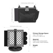 The Portable Crate Workstation with Apron Organizer – Choose Your Mounting Setup is a black storage case featuring a mesh cover, side pockets, and convenient straps. Ideal for use as a portable or mobile workstation, it offers primary storage space measuring 12x12x9.5 inches and weighs 5 lbs. Dimensions and materials are detailed in the product listing.