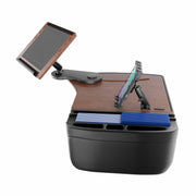 The AutoExec Reach Front Seat Car Desk with Slim-Grip® Ultra Pro Drill-Base Mount by Arkon Mounts features a sturdy surface, integrated tablet and phone mounts, as well as practical storage compartments—perfect for organizing your workspace on the go or transforming your vehicle into a mobile office.