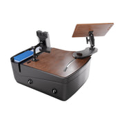The AutoExec Reach Front Seat Car Desk by Arkon Mounts is a modern mobile workstation designed for productivity on the go, featuring a Slim-Grip® Ultra Pro multi-angle mount for tablets, integrated phone holder, blue storage compartment, and circular cable management cutout. Its black, curved base ensures ergonomic use, making it an ideal addition for your vehicle setup.