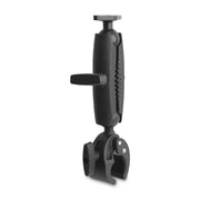 The Arkon Mounts Robust® Shaft Heavy-Duty Clamp Mount - 38mm is a black adjustable shaft arm with a knob handle and sturdy clamp mount, designed to securely attach your device to surfaces such as poles or handlebars, providing a reliable mounting pedestal for dependable support.