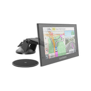 A Sticky Suction Windshield or Dash Car Mount with 3 Arm securely holds your Garmin nuvi GPS, displaying vibrant maps and driving directions with an adjustable angle to showcase both the screen and durable mounting mechanism.