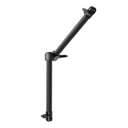 The Arkon Mounts Dual 20mm Ball Socket Adjustable Pivot Arm is a black, heavy-duty mounting arm featuring two joints and clamps at each end for secure attachment, along with dual 20mm ball sockets that allow for smooth pivoting adjustments.