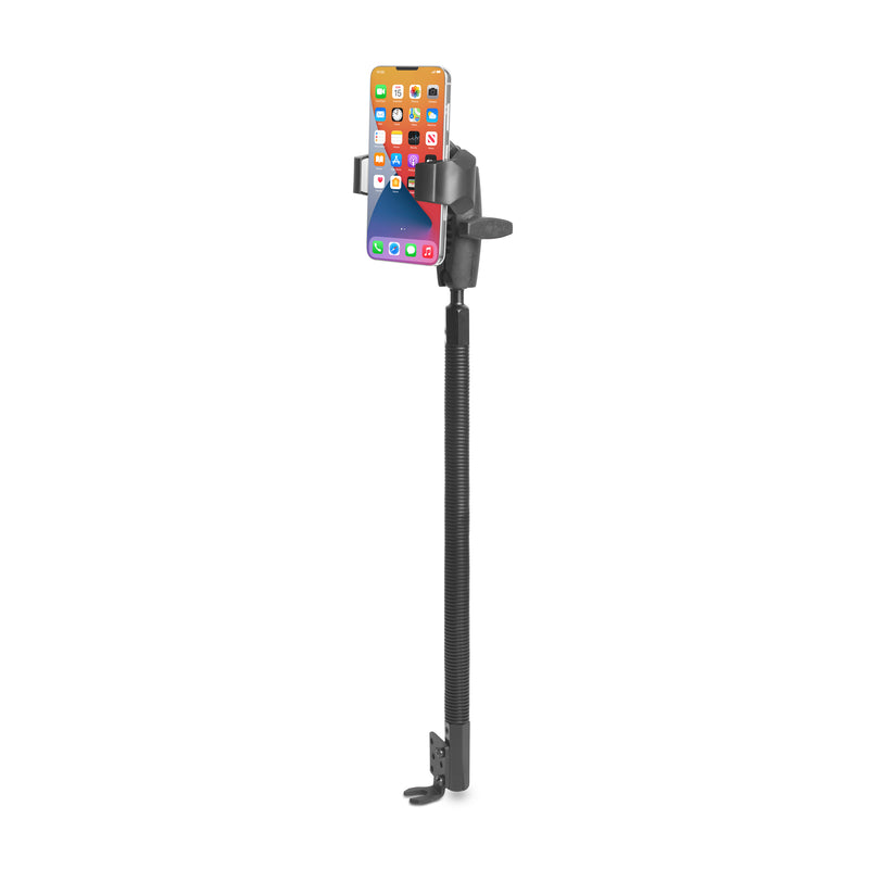 Phone holder with smartphone on a white background