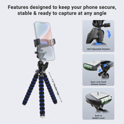 The Mobile Grip 5 Tripod Phone Mount for iPhone, Galaxy, and Note offers 360° adjustable rotation, easy-lock quick release, and a built-in bubble level to keep your phone secure and stable—ideal for content creators capturing any angle.