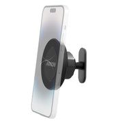 The Magnetic Phone Holder with Adhesive Mount - MagSafe Compatible securely holds a smartphone vertically on a wall. Its round, black “ANKON” face uses strong 3M VHB adhesive for reliable placement.