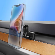 A smartphone attached to an Arkon Mounts Magnetic Vent Phone Mount for Tesla Model 3 2017–2022 & Model Y 2020–2023 clipped onto the dashboard vent of a Tesla.