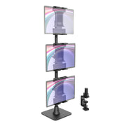 The Slim-Grip® Ultra Pro POS Tablet Mount with Triple Holders features adjustable arms to securely support three tablets in a vertical, stacked layout—making it the ultimate Triple Tablet POS Stand for efficient point-of-sale configurations. The included clamp attachment ensures secure mounting in busy retail and restaurant settings.