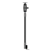 The 18” Seat Rail Mount with AMPS Mounting Pattern features a metal top and base, offering a vertical metallic support rod with an adjustable clamp at the bottom and a 4-hole AMPS mount at the top—perfect for securely holding equipment as a reliable vehicle device mount.