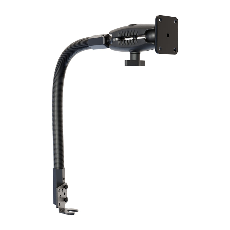 Black adjustable arm mount on a white background