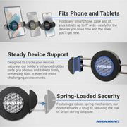 The Arkon Mounts Phone Cup Holder Mount with RoadVise® XL Holder – 25mm securely holds both phones and tablets, featuring rubber pads for steady support and a spring mechanism for a firm grip. With prominent Arkon Mounts branding, this versatile mount keeps your devices stable while driving—making it an essential alternative to standard car cup holder phone mounts.