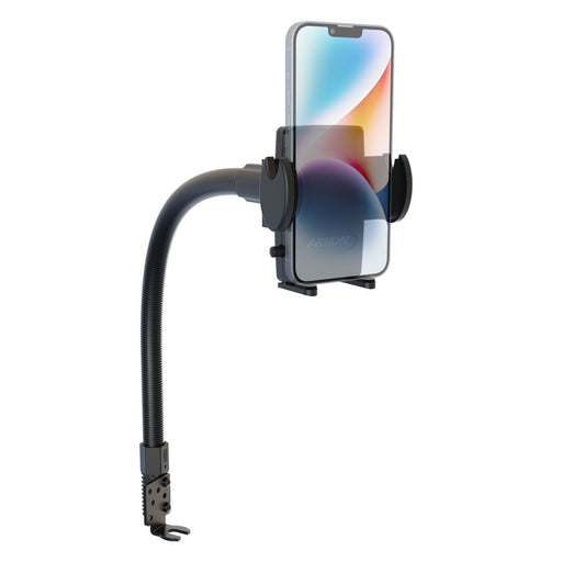 The Car or Truck Seat Rail or Floor Mega Grip™ Phone Holder Mount securely clamps to a seat rail or floor, keeping your smartphone upright for hands-free use—ideal for vehicles and versatile phone positioning.