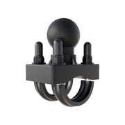 The Arkon Mounts U-Bolt Round Bar Mount with 38mm Metal Ball – Multiple Bar Sizes is shown against a white background. This black hitch mount features a 38mm metal ball on top and three U-bolts secured by nuts to its rectangular base, creating a sturdy and modular mounting solution.