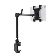 The Arkon Mounts Slim-Grip® Tablet Holder with Clamp Mount and 22″ Arm is a black, heavy-duty adjustable tablet holder featuring an extendable arm that securely holds a tablet in landscape orientation against a white background, providing reliable support for everyday use.