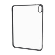 The Arkon Mounts iPad 10th Gen Standard Case, featuring a transparent back with a sleek black border and precise camera cutout, stands upright against a white background.