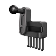A black and gray mechanical device with a round knob handle and five parallel prongs extending downward, the Vent Mount for Tesla Model 3 2017-2022 and Model Y 2020-2023 offers a sleek, secure custom-fit air vent mount accessory for your vehicle.