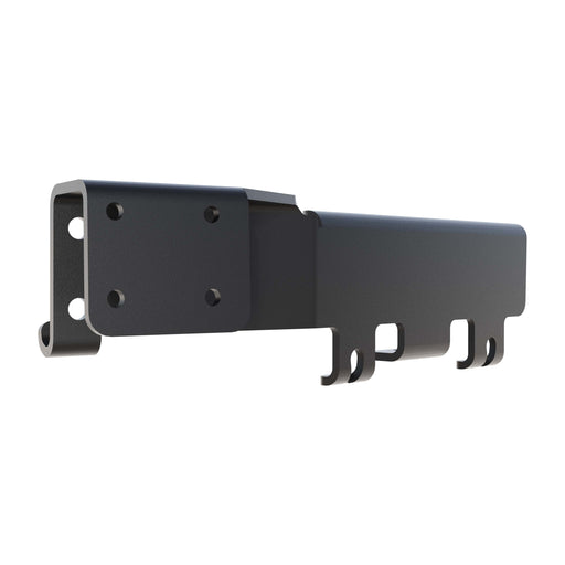 The Arkon Mounts Ford Transit 2020–2025 Mounting Bracket is a black metal bracket featuring four screw holes on one end and three hook-like extensions on the other. Designed for mounting or holding objects, it includes an AMPS mounting base for versatile compatibility. This bracket is ideal for securing devices in Ford Transit vehicles without the need for drilling and is shown against a white background.