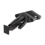 The Arkon Mounts XMS™ Heavy Duty Forklift Mount with AMPS Adapter Plate is a black, adjustable bracket featuring a small rectangular AMPS adapter plate and a tightening knob, designed for secure installation of tablets on flat surfaces.