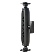 The Arkon Mounts XMS 11.25″ Aluminum AMPS Drill-Base Mounting Pedestal features a black metal and plastic vertical latch with a central rotating handle, textured grip, and square mounting plates at both ends for secure installation as part of an industrial-grade 38mm-compatible mount, shown against a white background.
