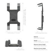 Technical specifications of a car mount device on a white background